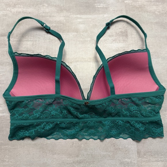 Victoria's Secret PINK Green Lace Bralette Lightly Lined Stretch Size M EUC - Picture 2 of 9